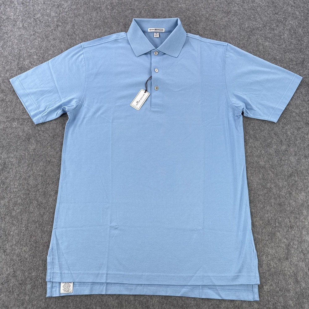 Peter Millar Polo Shirt Mens Small Tarheel Blue Solid Cotton Golf Short Sleeve